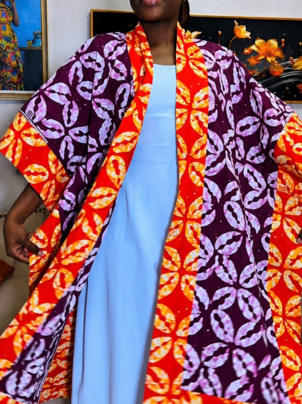 NEW Vibrant African Print Kimono - Purple & Orange